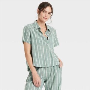 NWT! SHIRT ONLY! Women's Striped Short Sleeve Pajama Shirt - Auden™ Green S
